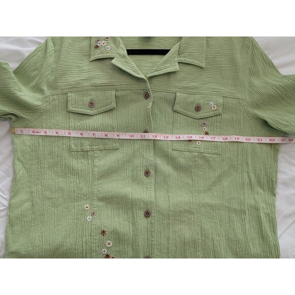 Koret Light Green Textured Button Front Floral Embroidered Beaded Shirt Size XL - Picture 10 of 11